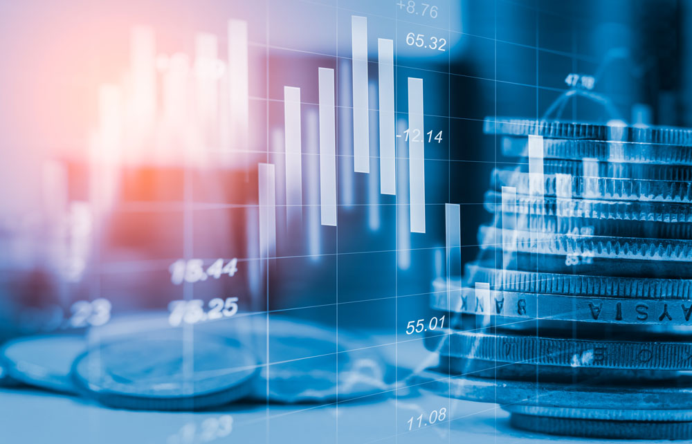 Digitale Finanzgrafik mit Münzstapeln